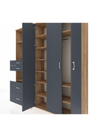 Hyperion Gardrop 12 Raflı 4 Çekmeceli Tek Askılı 220x44x243 Çam-Antrasit/Antrasit