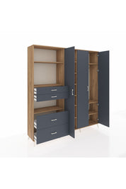 Hyperion Gardrop 12 Raflı 4 Çekmeceli Tek Askılı 220x44x243 Çam-Antrasit/Antrasit