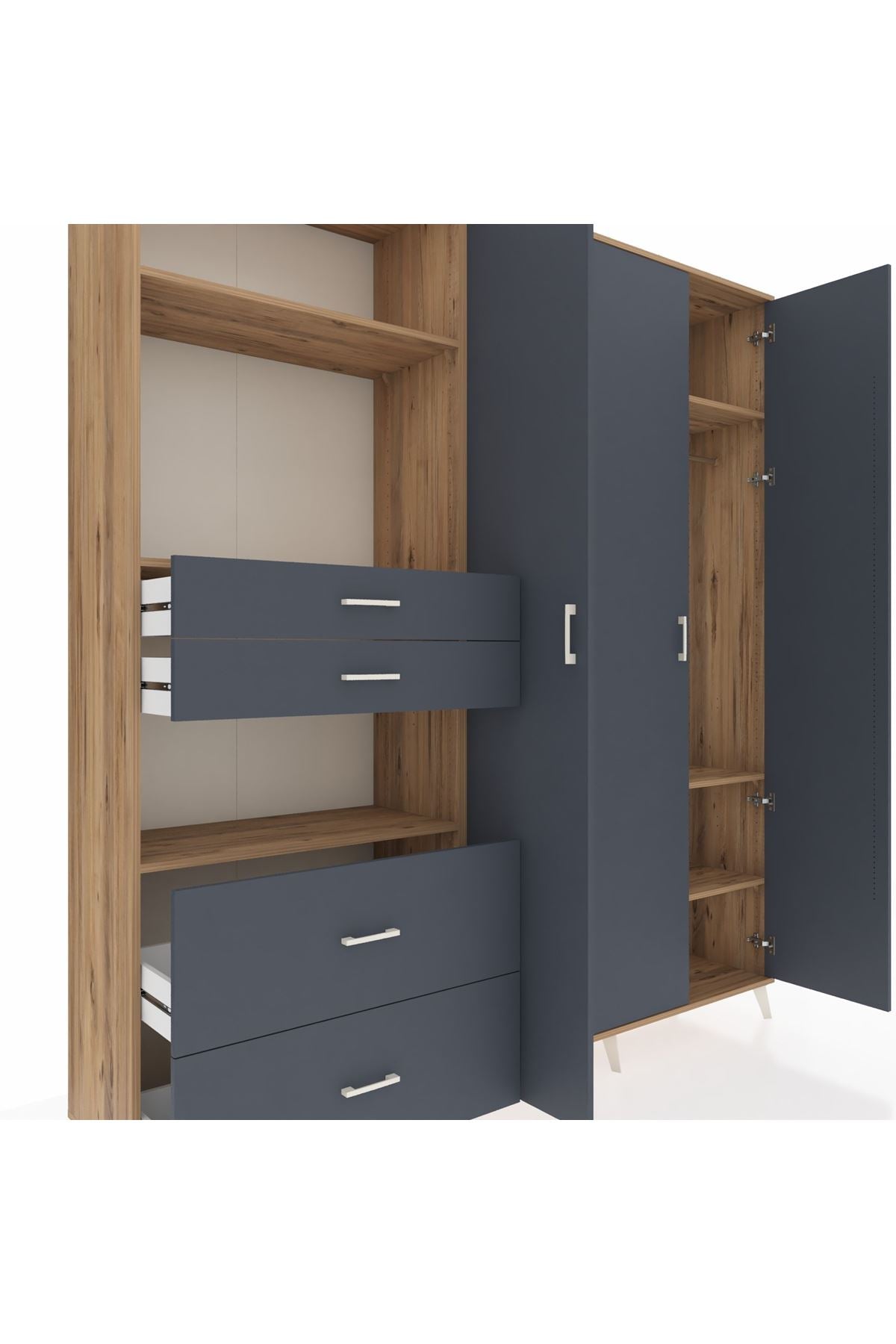 Hyperion Gardrop 12 Raflı 4 Çekmeceli Tek Askılı 220x44x243 Çam-Antrasit/Antrasit