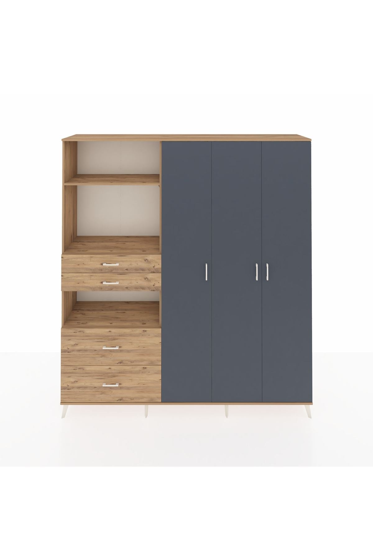 Hyperion Dolap 12 Raflı 4 Çekmeceli Tek Askılı 220x44x243 Çam-Antrasit/Çam