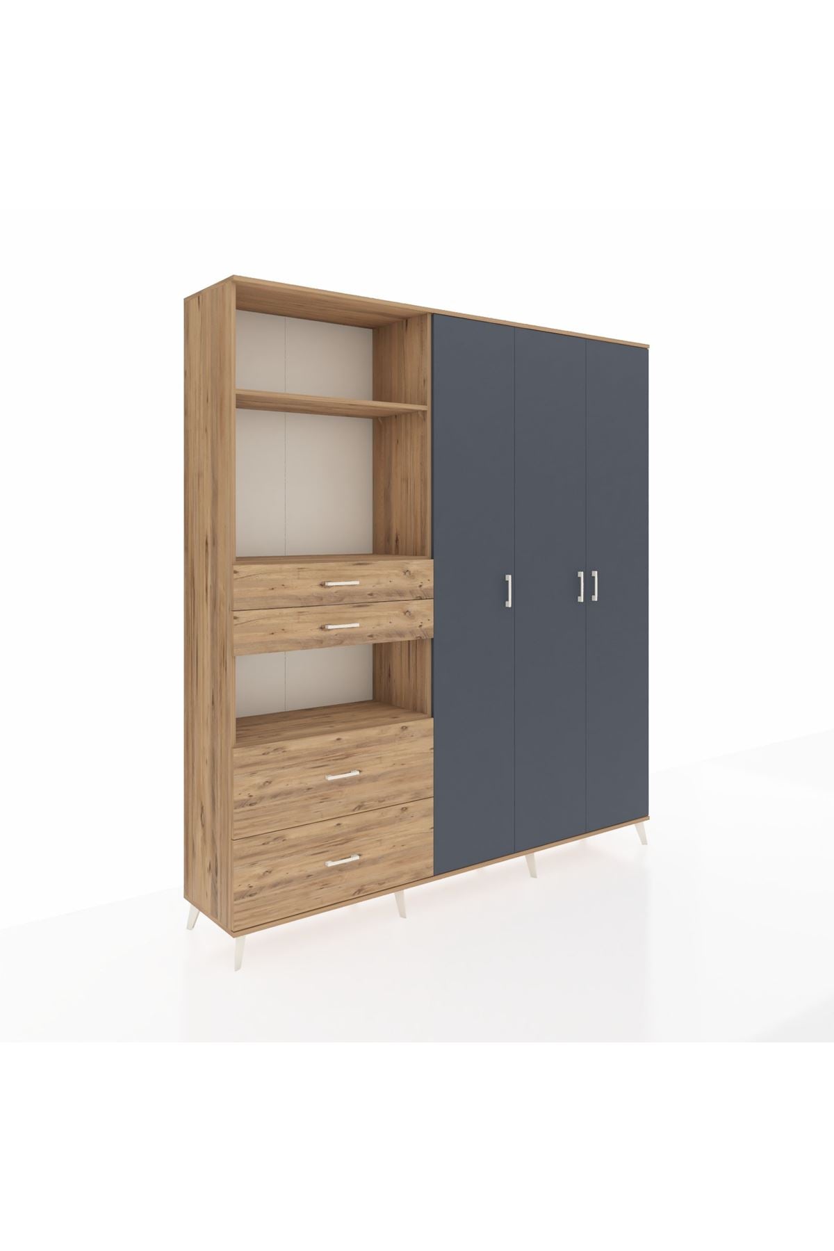 Hyperion Dolap 12 Raflı 4 Çekmeceli Tek Askılı 220x44x243 Çam-Antrasit/Çam