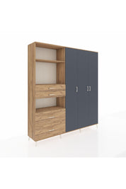 Hyperion Dolap 12 Raflı 4 Çekmeceli Tek Askılı 220x44x243 Çam-Antrasit/Çam