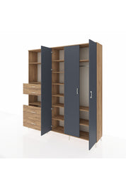 Hyperion Dolap 12 Raflı 4 Çekmeceli Tek Askılı 220x44x243 Çam-Antrasit/Çam