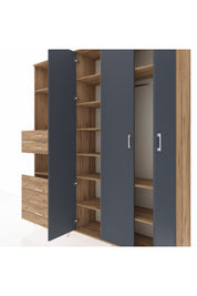 Hyperion Dolap 12 Raflı 4 Çekmeceli Tek Askılı 220x44x243 Çam-Antrasit/Çam