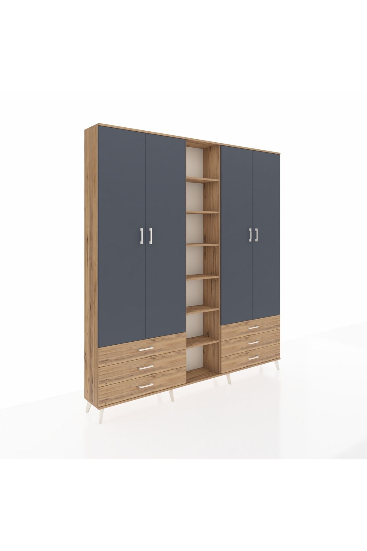 Arges Dolap 13 Raflı 6 Çekmeceli 2 Askılı 220x30x243 Çam-Antrasit/Çam