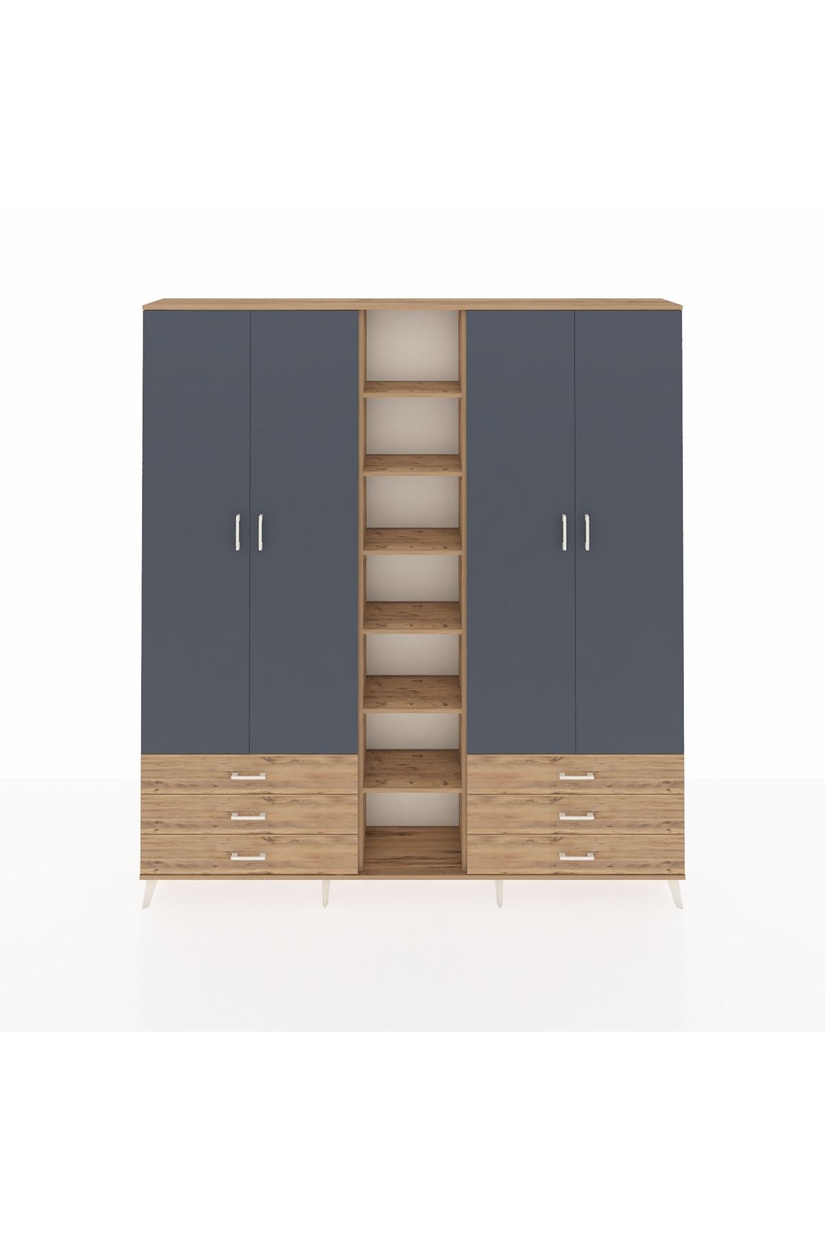 Arges Dolap 13 Raflı 6 Çekmeceli 2 Askılı 220x30x243 Çam-Antrasit/Çam