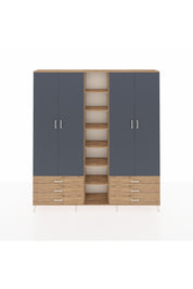 Arges Dolap 13 Raflı 6 Çekmeceli 2 Askılı 220x30x243 Çam-Antrasit/Çam