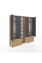 Arges Dolap 13 Raflı 6 Çekmeceli 2 Askılı 220x30x243 Çam-Antrasit/Çam