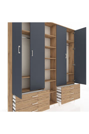 Arges Dolap 13 Raflı 6 Çekmeceli 2 Askılı 220x30x243 Çam-Antrasit/Çam