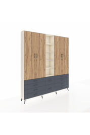 Arges Dolap 9 Raflı 10 Çekmeceli 2 Askılı 220x30x243 Aytaşı-Çam/Antrasit