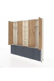 Arges Dolap 9 Raflı 10 Çekmeceli 2 Askılı 220x30x243 Aytaşı-Çam/Antrasit