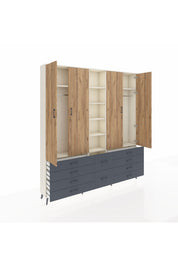 Arges Dolap 9 Raflı 10 Çekmeceli 2 Askılı 220x30x243 Aytaşı-Çam/Antrasit