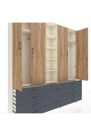 Arges Dolap 9 Raflı 10 Çekmeceli 2 Askılı 220x30x243 Aytaşı-Çam/Antrasit