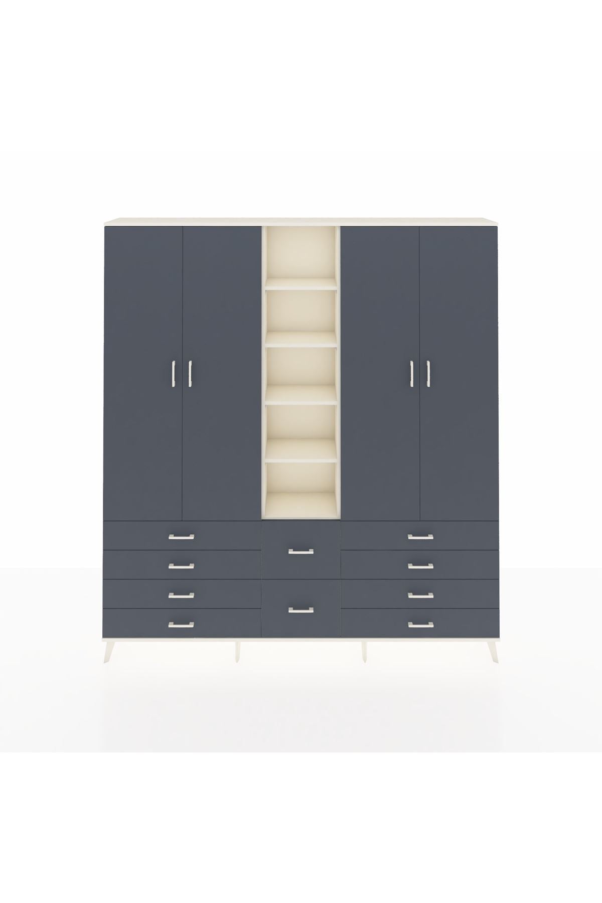 Arges Gardrop 9 Raflı 10 Çekmeceli 2 Askılı 220x30x243 Aytaşı-Antrasit