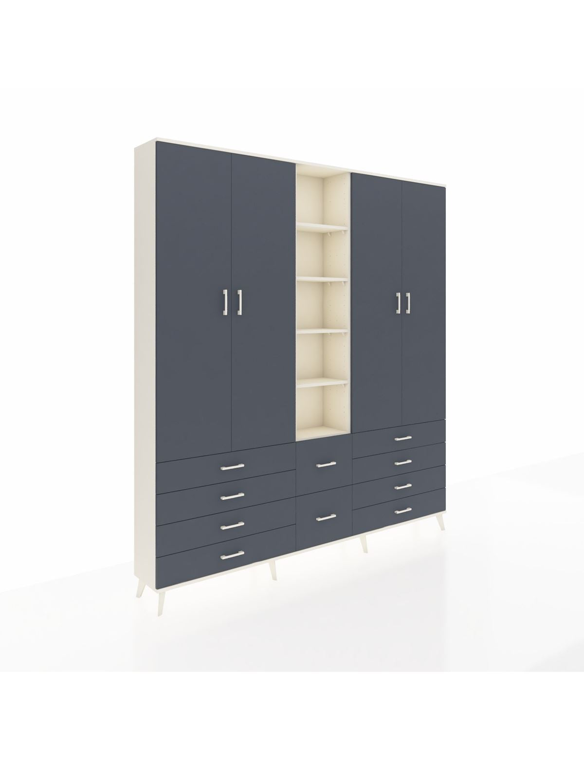 Arges Gardrop 9 Raflı 10 Çekmeceli 2 Askılı 220x30x243 Aytaşı-Antrasit