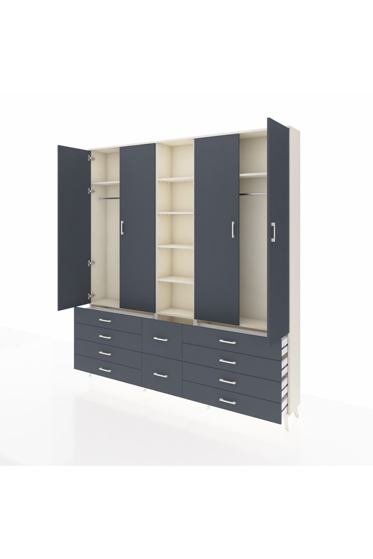 Arges Gardrop 9 Raflı 10 Çekmeceli 2 Askılı 220x30x243 Aytaşı-Antrasit