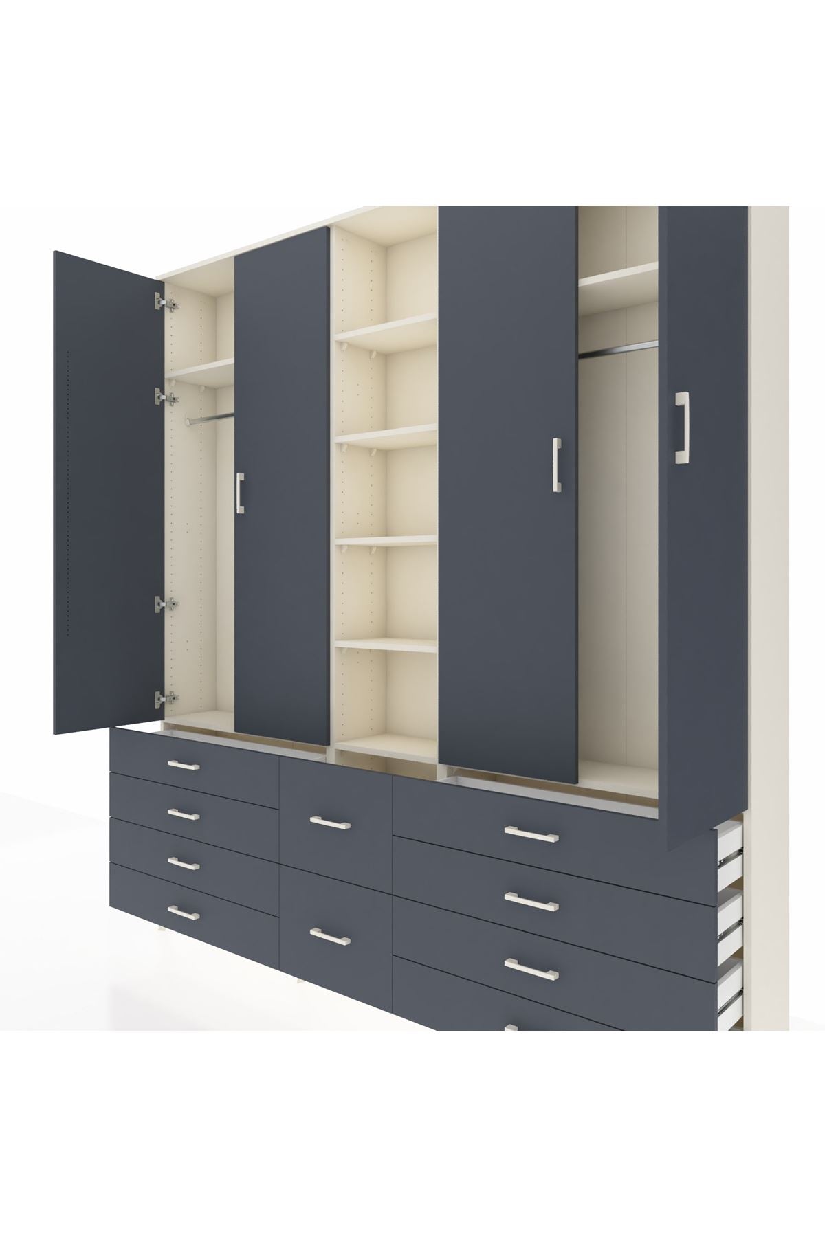 Arges Gardrop 9 Raflı 10 Çekmeceli 2 Askılı 220x30x243 Aytaşı-Antrasit