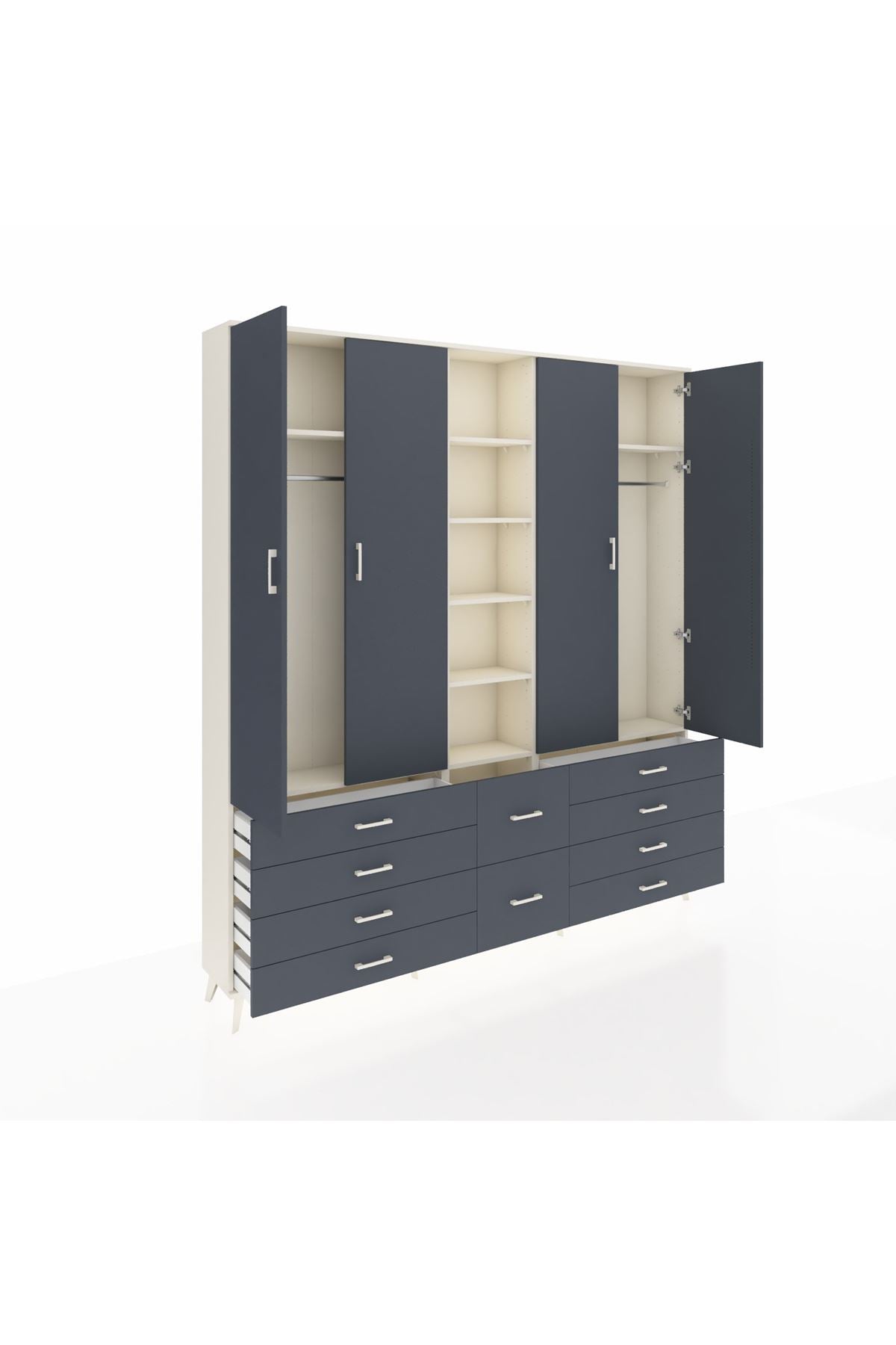 Arges Gardrop 9 Raflı 10 Çekmeceli 2 Askılı 220x30x243 Aytaşı-Antrasit