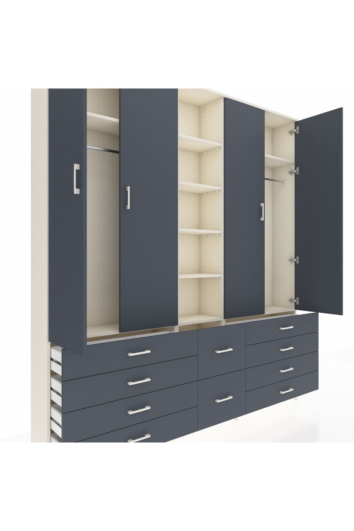 Arges Gardrop 9 Raflı 10 Çekmeceli 2 Askılı 220x30x243 Aytaşı-Antrasit