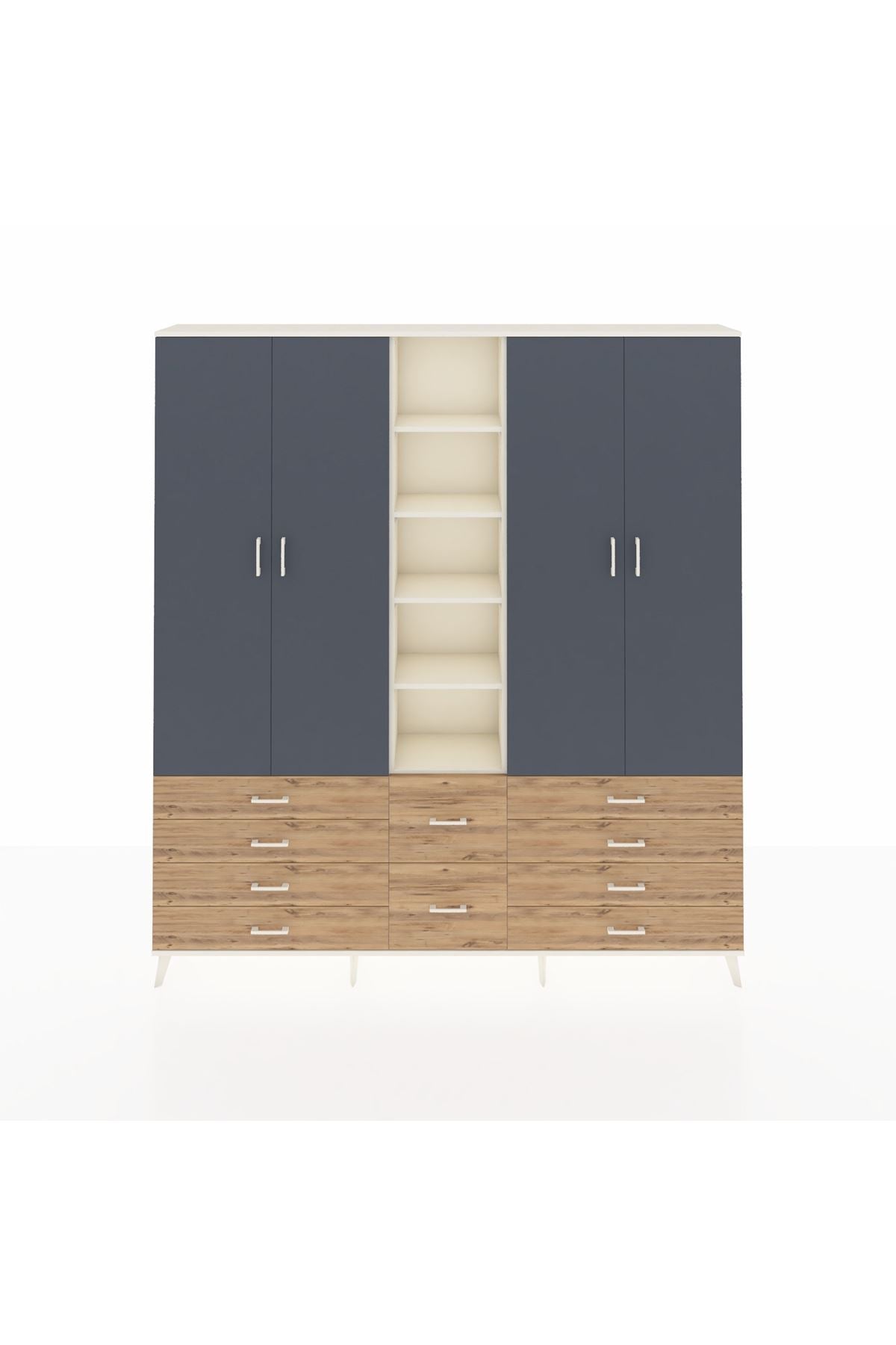 Arges Dolap 9 Raflı 10 Çekmeceli 2 Askılı 220x30x243 Aytaşı-Antrasit/Çam