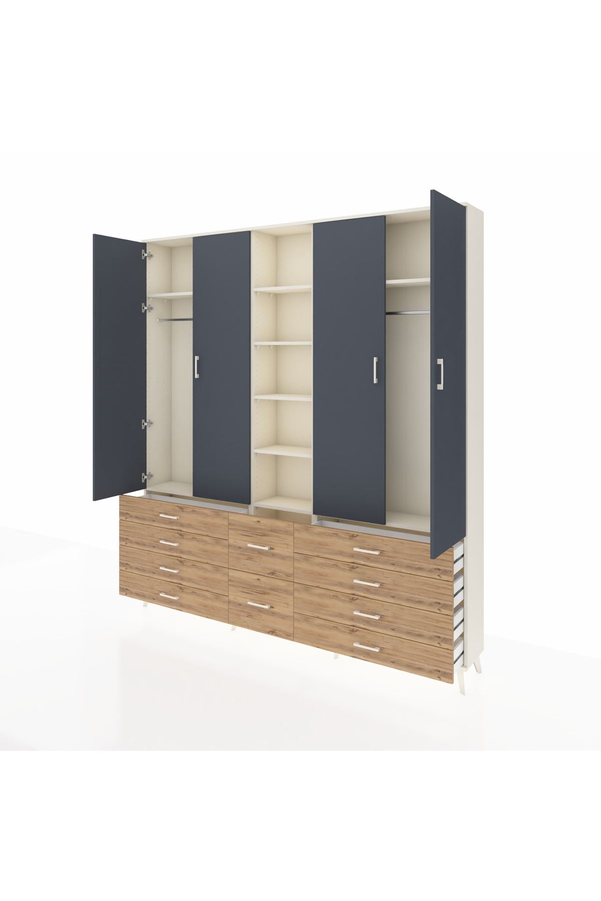 Arges Dolap 9 Raflı 10 Çekmeceli 2 Askılı 220x30x243 Aytaşı-Antrasit/Çam