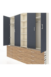 Arges Dolap 9 Raflı 10 Çekmeceli 2 Askılı 220x30x243 Aytaşı-Antrasit/Çam