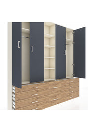 Arges Dolap 9 Raflı 10 Çekmeceli 2 Askılı 220x30x243 Aytaşı-Antrasit/Çam