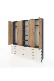 Arges Dolap 9 Raflı 10 Çekmeceli 2 Askılı 220x30x243 Antrasit-Çam/Aytaşı