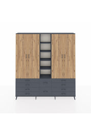 Arges Dolap 9 Raflı 10 Çekmeceli 2 Askılı 220x30x243 Antrasit-Çam/Antrasit