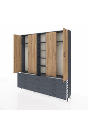 Arges Dolap 9 Raflı 10 Çekmeceli 2 Askılı 220x30x243 Antrasit-Çam/Antrasit