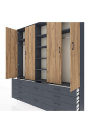 Arges Dolap 9 Raflı 10 Çekmeceli 2 Askılı 220x30x243 Antrasit-Çam/Antrasit