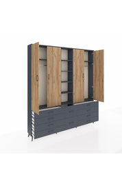 Arges Dolap 9 Raflı 10 Çekmeceli 2 Askılı 220x30x243 Antrasit-Çam/Antrasit