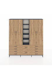 Arges Gardrop 9 Raflı 10 Çekmeceli 2 Askılı 220x30x243 Antrasit-Çam