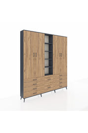 Arges Gardrop 9 Raflı 10 Çekmeceli 2 Askılı 220x30x243 Antrasit-Çam