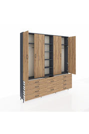 Arges Gardrop 9 Raflı 10 Çekmeceli 2 Askılı 220x30x243 Antrasit-Çam