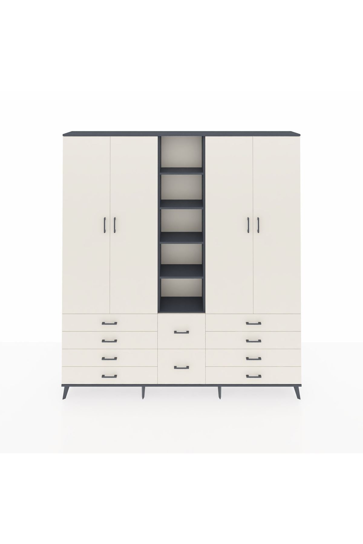 Arges Gardrop 9 Raflı 10 Çekmeceli 2 Askılı 220x30x243 Antrasit-Aytaşı