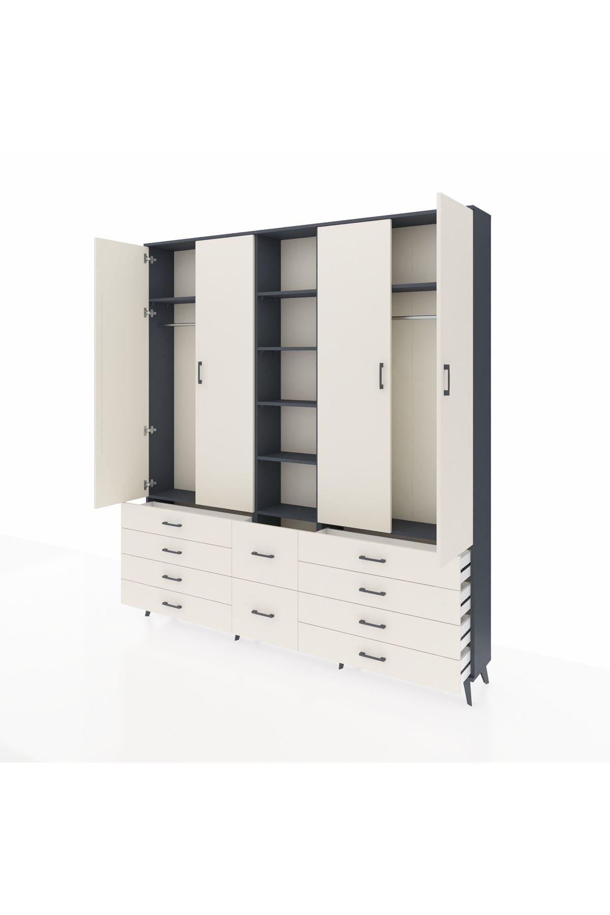 Arges Gardrop 9 Raflı 10 Çekmeceli 2 Askılı 220x30x243 Antrasit-Aytaşı