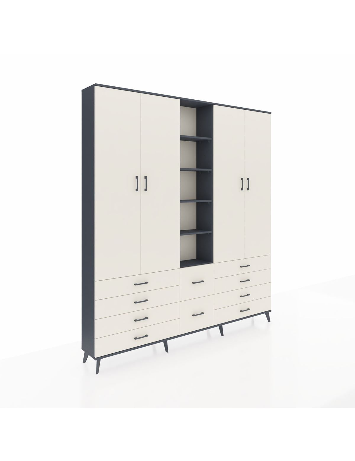 Arges Gardrop 9 Raflı 10 Çekmeceli 2 Askılı 220x30x243 Antrasit-Aytaşı