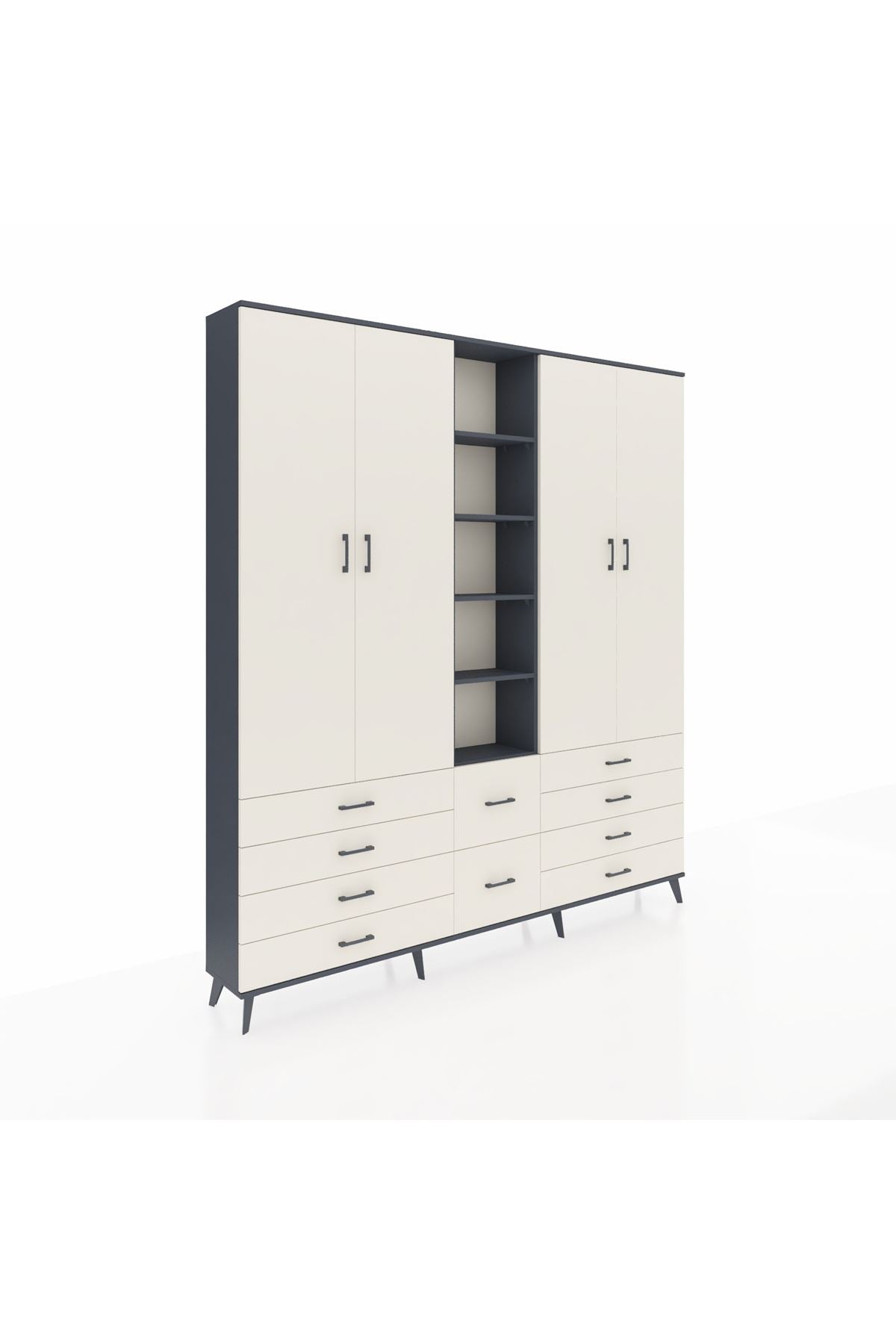 Arges Gardrop 9 Raflı 10 Çekmeceli 2 Askılı 220x30x243 Antrasit-Aytaşı