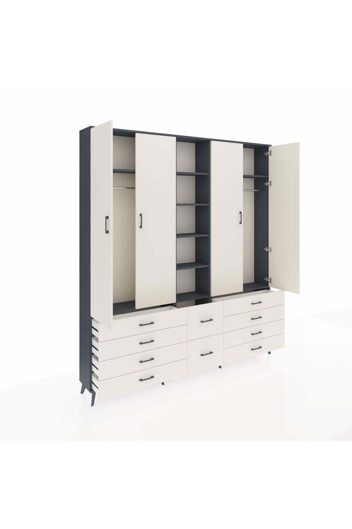 Arges Gardrop 9 Raflı 10 Çekmeceli 2 Askılı 220x30x243 Antrasit-Aytaşı