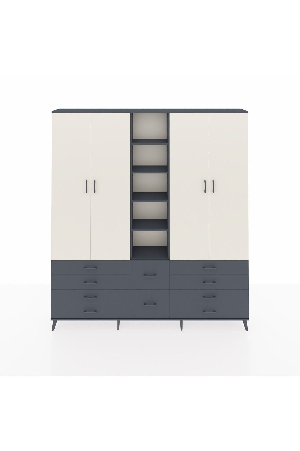 Arges Dolap 9 Raflı 10 Çekmeceli 2 Askılı 220x30x243 Antrasit-Aytaşı/Antrasit