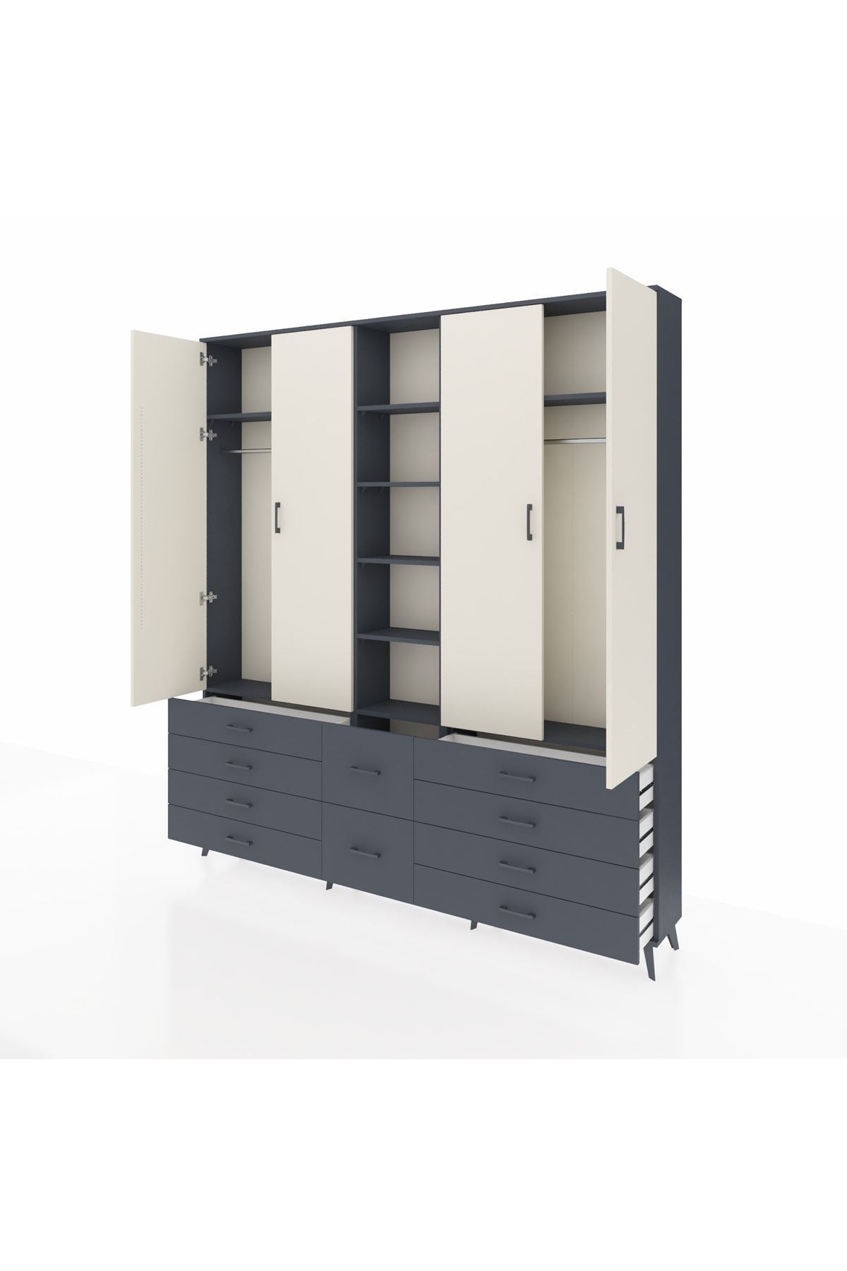 Arges Dolap 9 Raflı 10 Çekmeceli 2 Askılı 220x30x243 Antrasit-Aytaşı/Antrasit