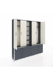 Arges Dolap 9 Raflı 10 Çekmeceli 2 Askılı 220x30x243 Antrasit-Aytaşı/Antrasit