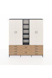 Arges Dolap 9 Raflı 10 Çekmeceli 2 Askılı 220x30x243 Antrasit-Aytaşı/Çam