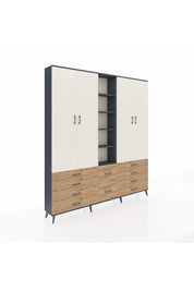 Arges Dolap 9 Raflı 10 Çekmeceli 2 Askılı 220x30x243 Antrasit-Aytaşı/Çam