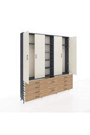 Arges Dolap 9 Raflı 10 Çekmeceli 2 Askılı 220x30x243 Antrasit-Aytaşı/Çam