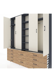 Arges Dolap 9 Raflı 10 Çekmeceli 2 Askılı 220x30x243 Antrasit-Aytaşı/Çam