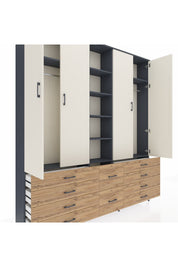 Arges Dolap 9 Raflı 10 Çekmeceli 2 Askılı 220x30x243 Antrasit-Aytaşı/Çam