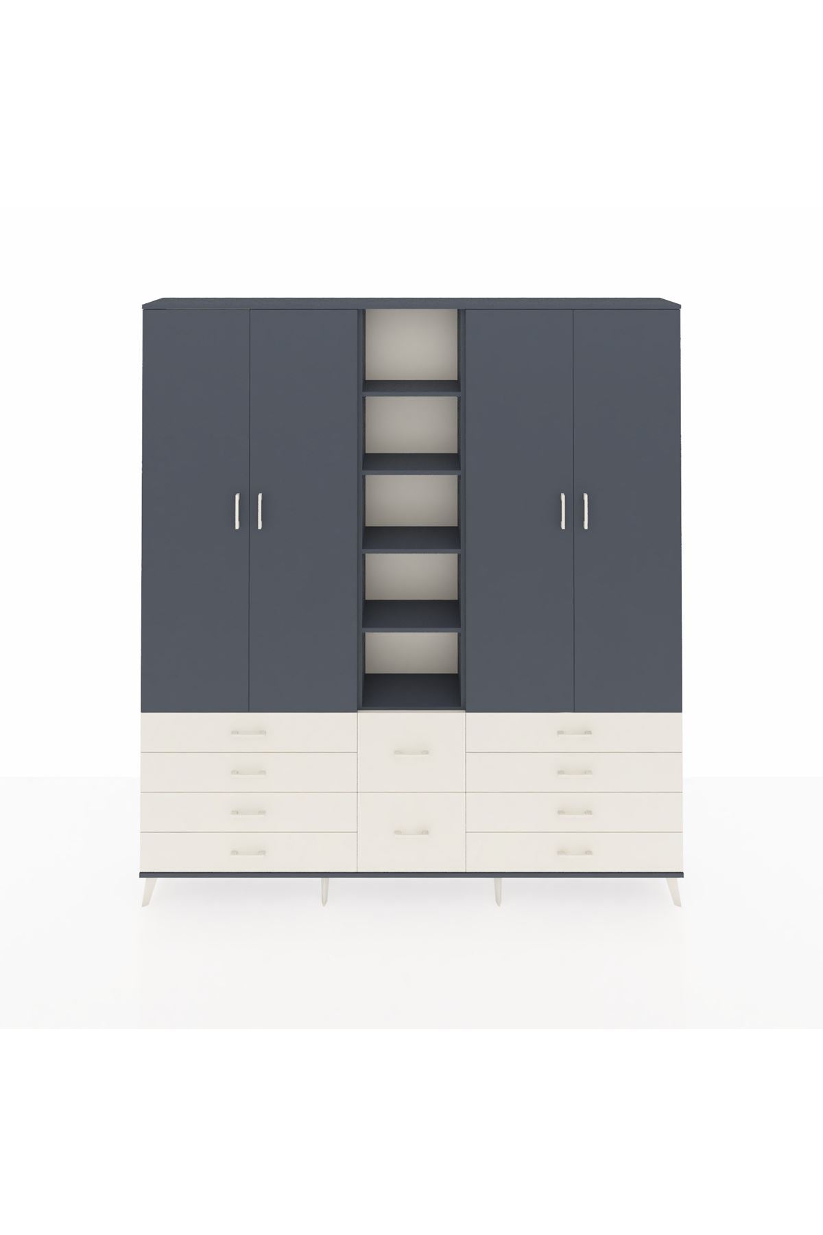 Arges Dolap 9 Raflı 10 Çekmeceli 2 Askılı 220x30x243 Antrasit-Antrasit/Aytaşı