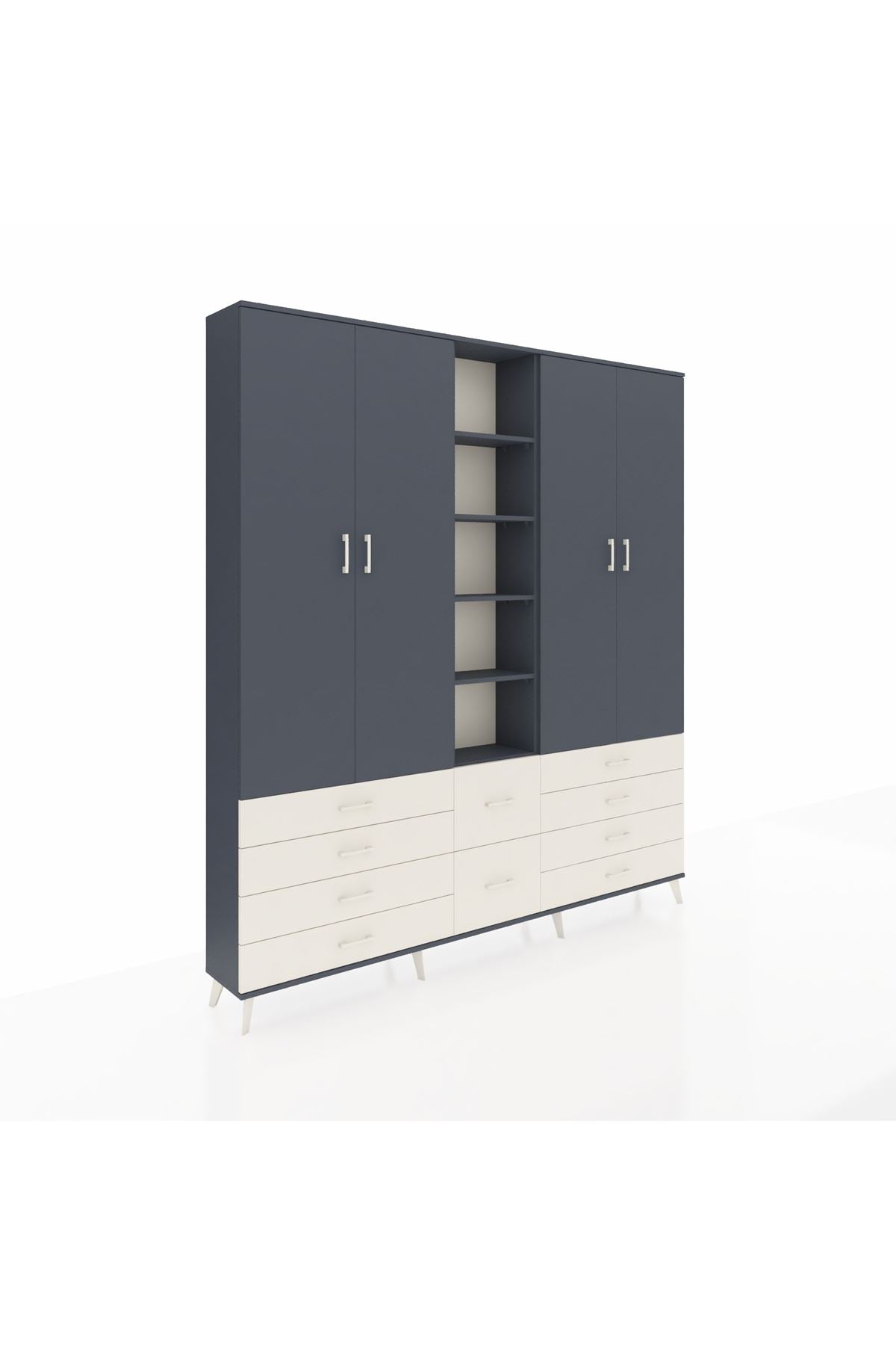 Arges Dolap 9 Raflı 10 Çekmeceli 2 Askılı 220x30x243 Antrasit-Antrasit/Aytaşı